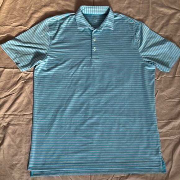 Johnnie-O Large Gray Blue Striped Polo Golf Shirt - Picture 2 of 6
